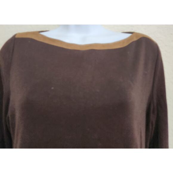 Lauren Ralph Lauren Brown Boat Collar Contrasting Trim Top Medium Lightweight - Picture 3 of 6